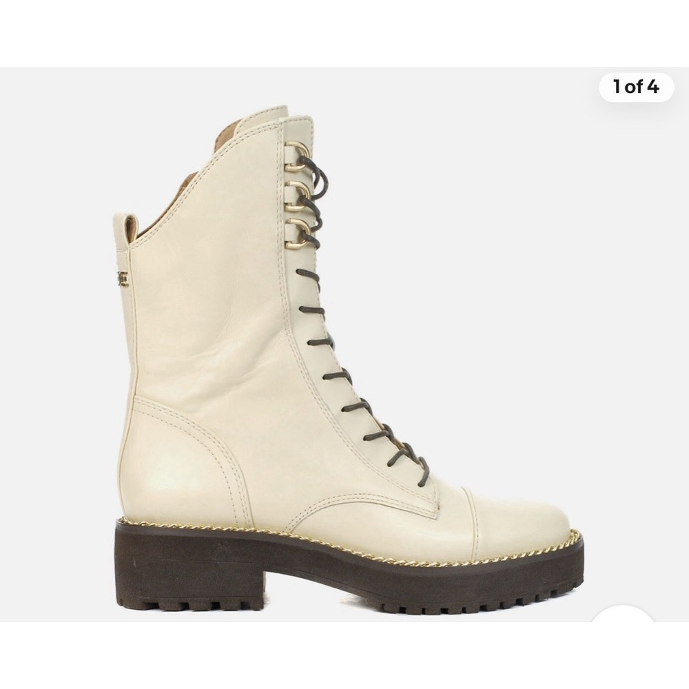 Sam Edelman Lenley combat boots in modern ivory leather Size 6 Chain Link